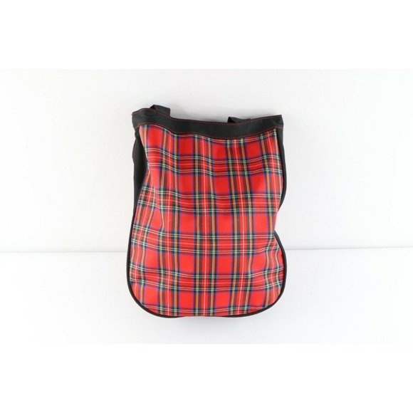 Vintage 90s Disney Winnie the Pooh Spell Out Plaid Handled Tote Bag Sack Red main image 5